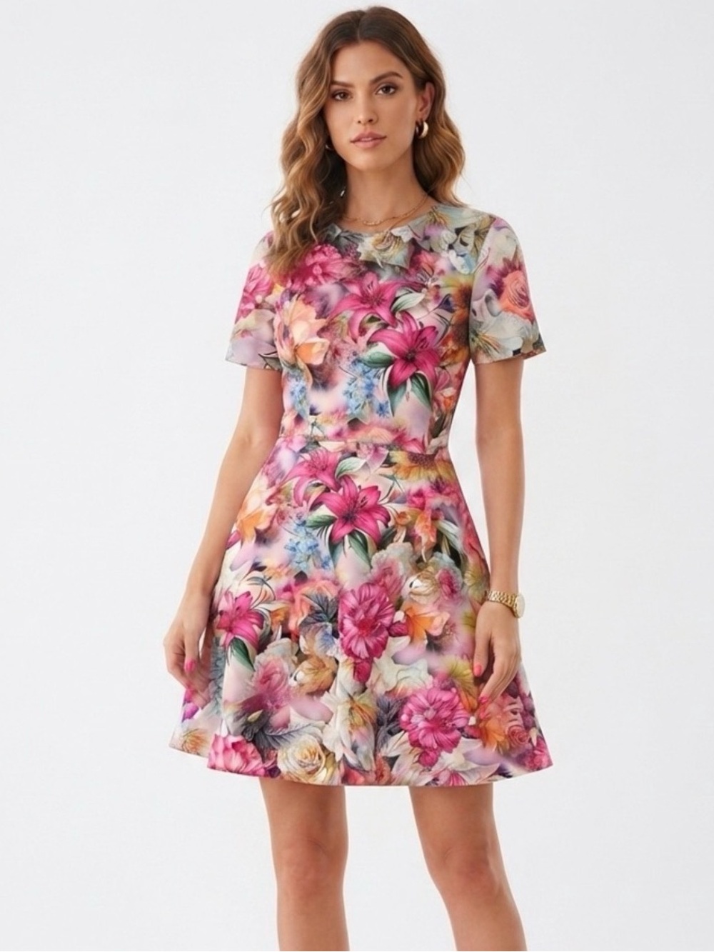 Alexia Admor Vibrant Floral Short Sleeve Fit & Flare Cocktail Dress Large